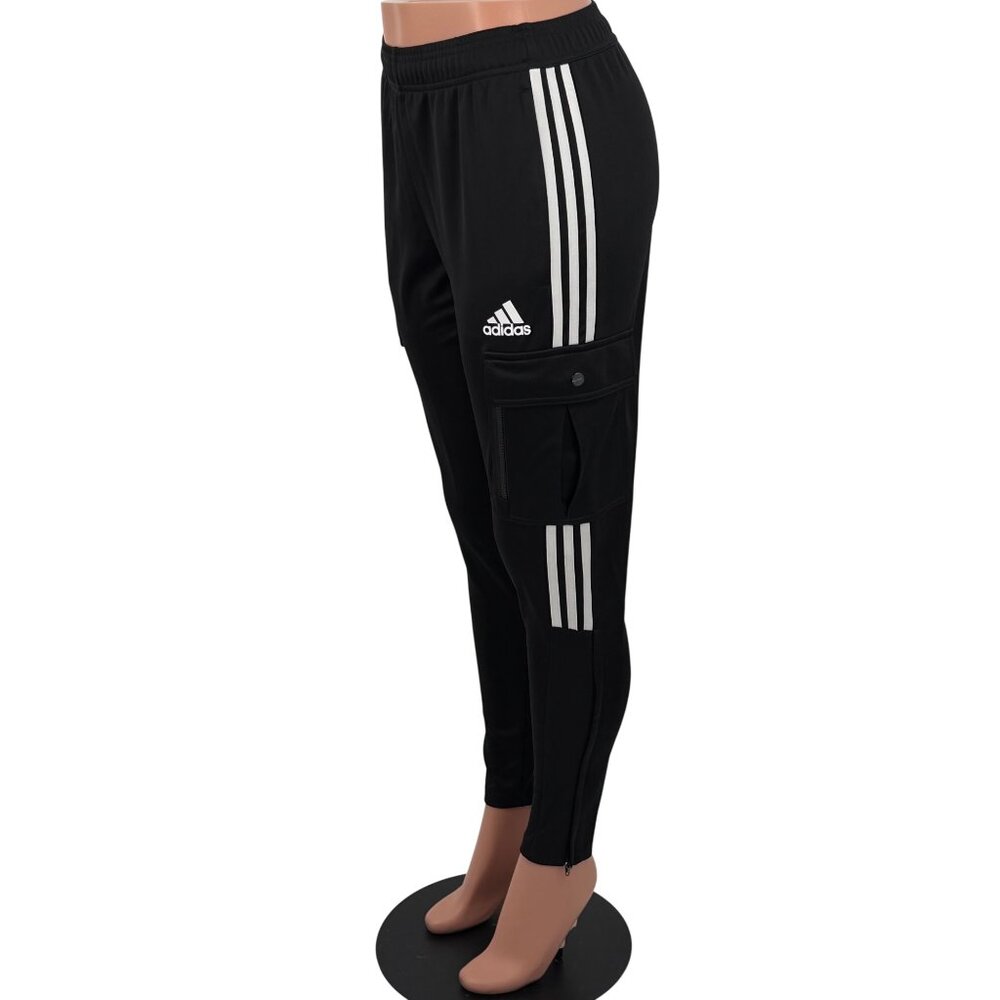 Adidas Black Striped Zip Ankle Cargo Pocket Jogger Pants S| Athleisure Sporty - Picture 1 of 15